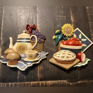 Vintage 1997 Home Interiors Kitchen Wall Hangings 3373 HOMCO Pie Sunflower Bread